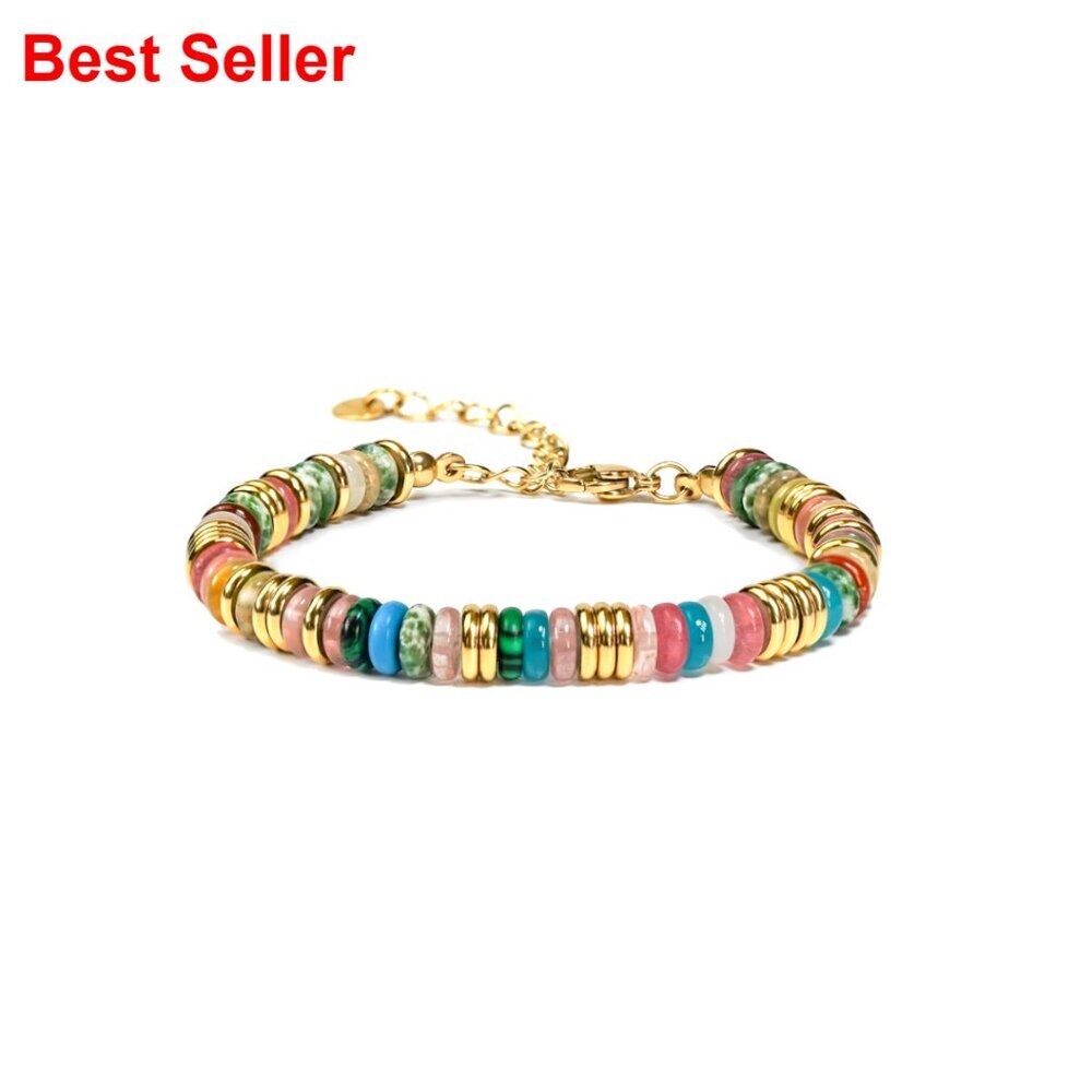 18K Gold Plated Stack Bangle Bracelets Set with Colorful Stones